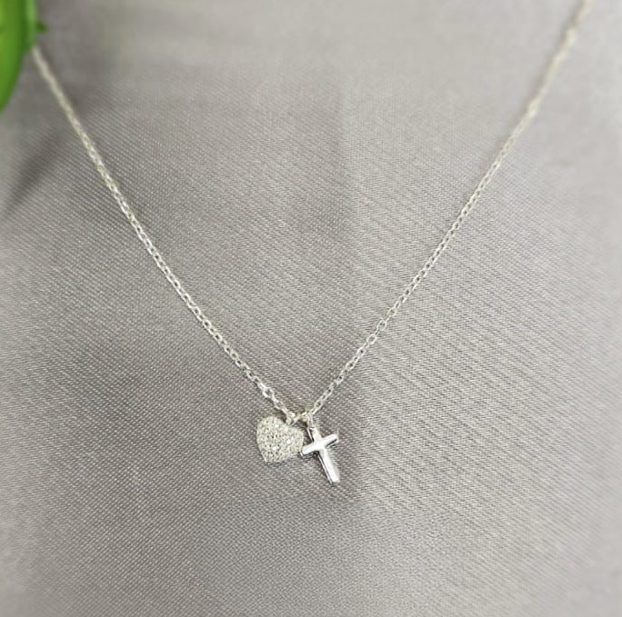 Necklace With Cross And Bling Heart
