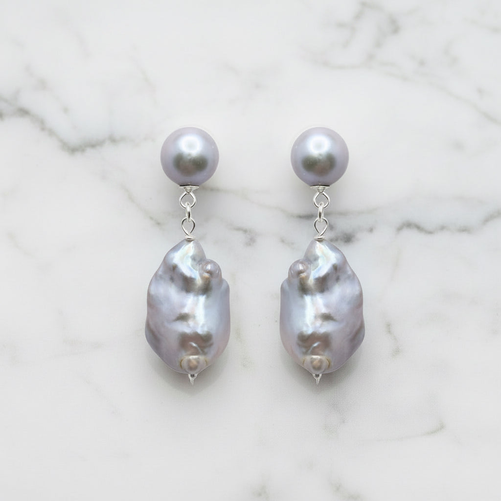 Grey Pearl Statement Earrings