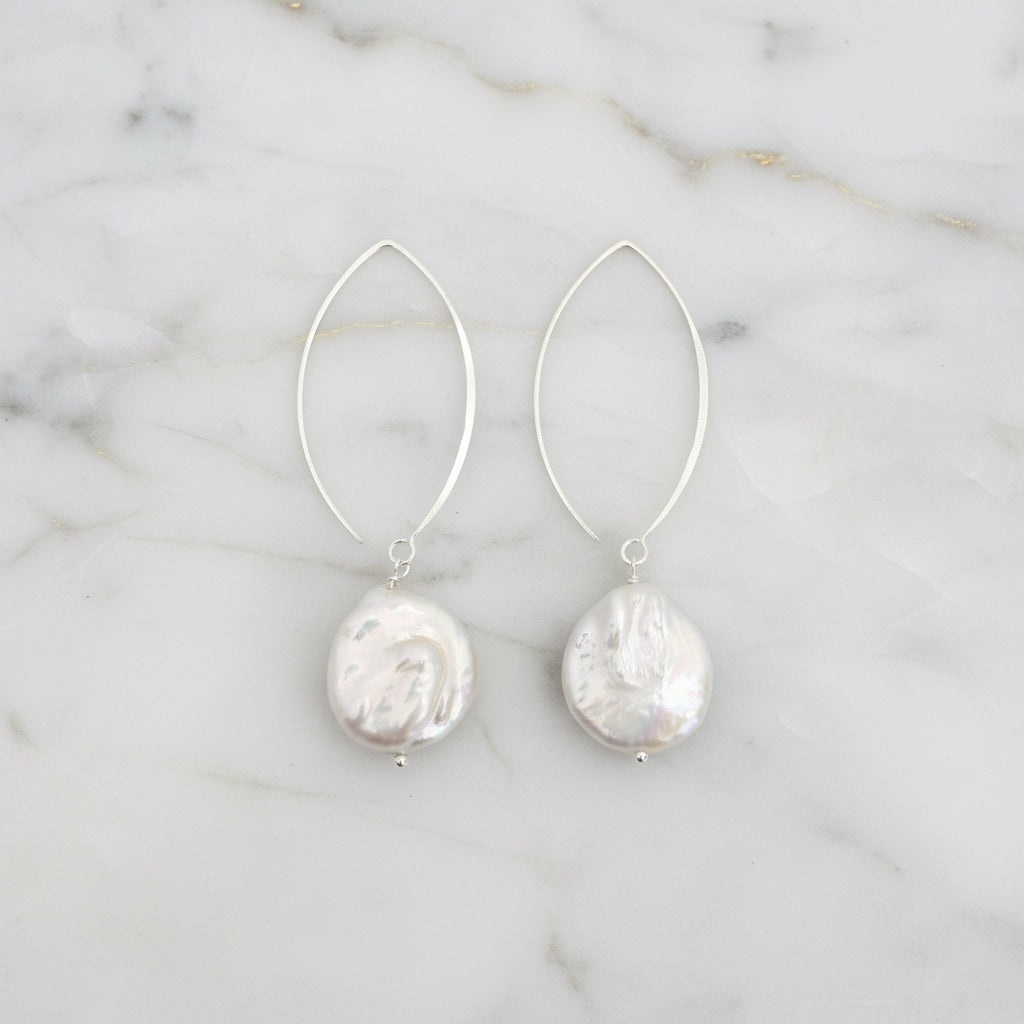 16 mm Hanging Coin Freshwater Pearl On Hoop - Terciany 