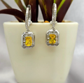 Cubic Zirconia Pavé Huggy Earrings With Gold/Yellow Stone Dangling