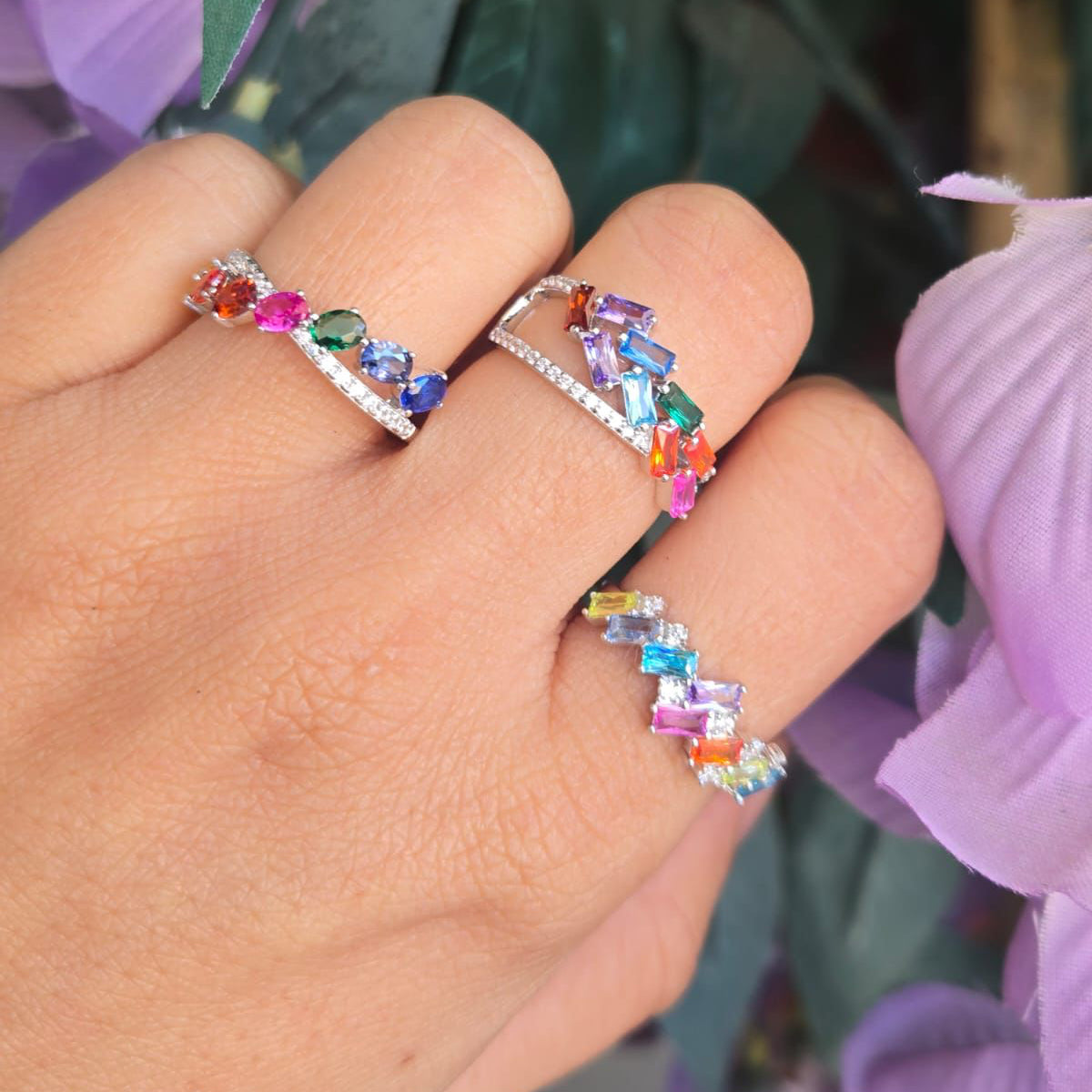 Stacks Of Rainbow Baguette Stones Ring - Terciany 