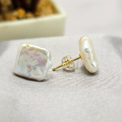 12mm Square flat freshwater pearl studs