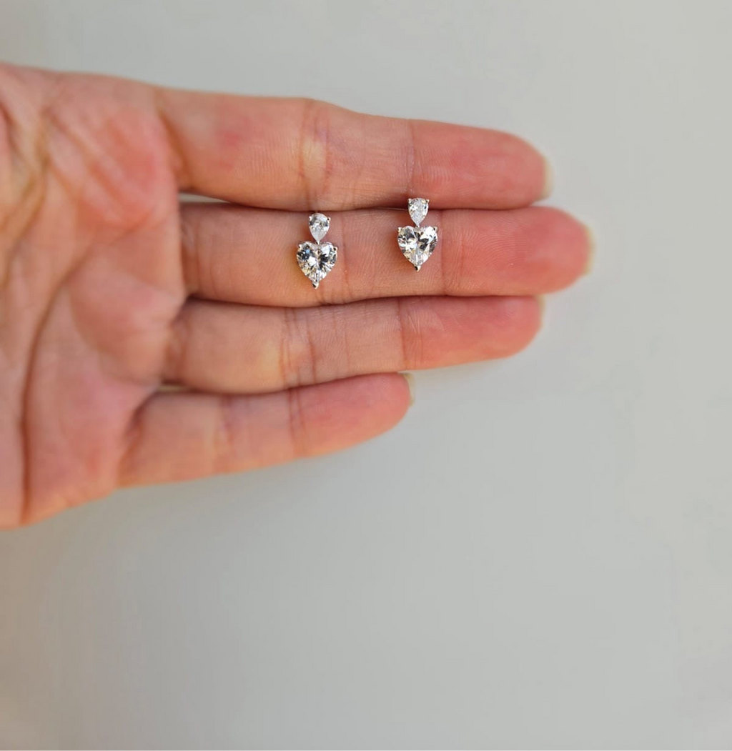 Beautiful cubic zirconia heart drop studs