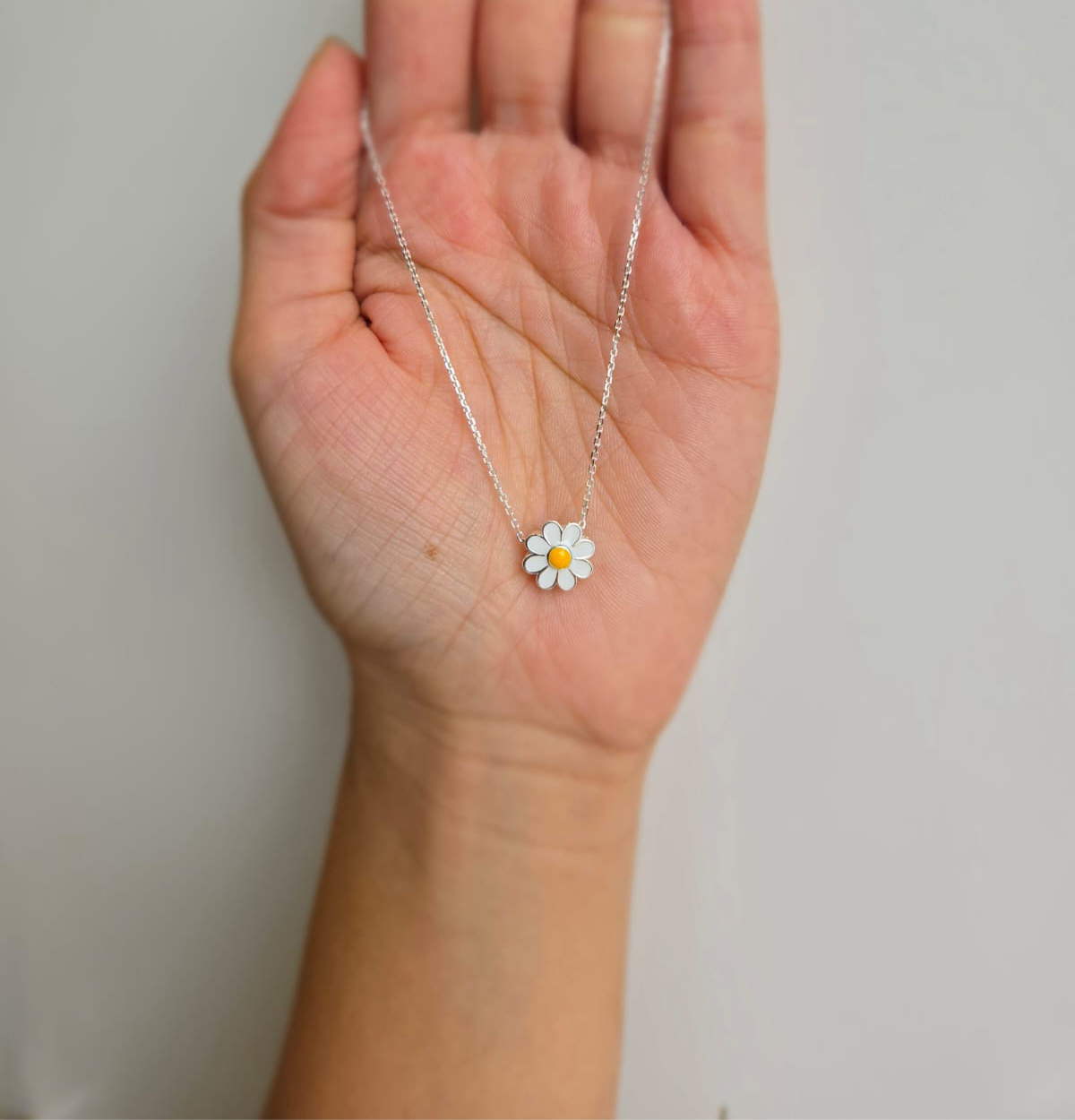 Yellow Enamel Floating Daisy Necklace