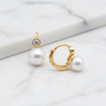 Gold pearl and cubic huggy earrings - Terciany 