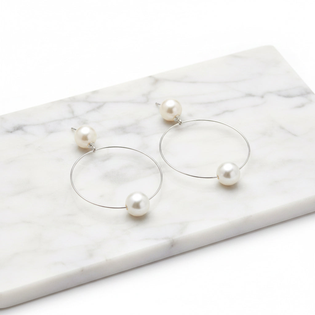 Pearl circle drop earrings