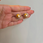 Stunning 16Mm Gold/Brown Mabe Pearl Earrings - Terciany 
