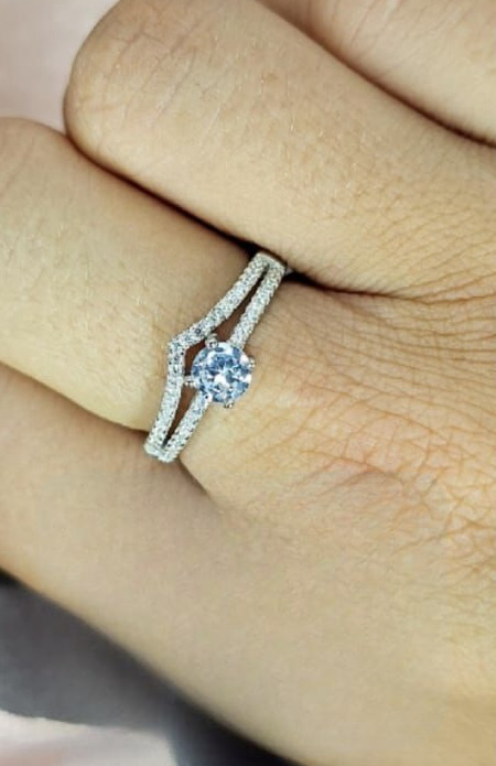 Pavé Wishbone Ring With Cubic Zirconia Centre