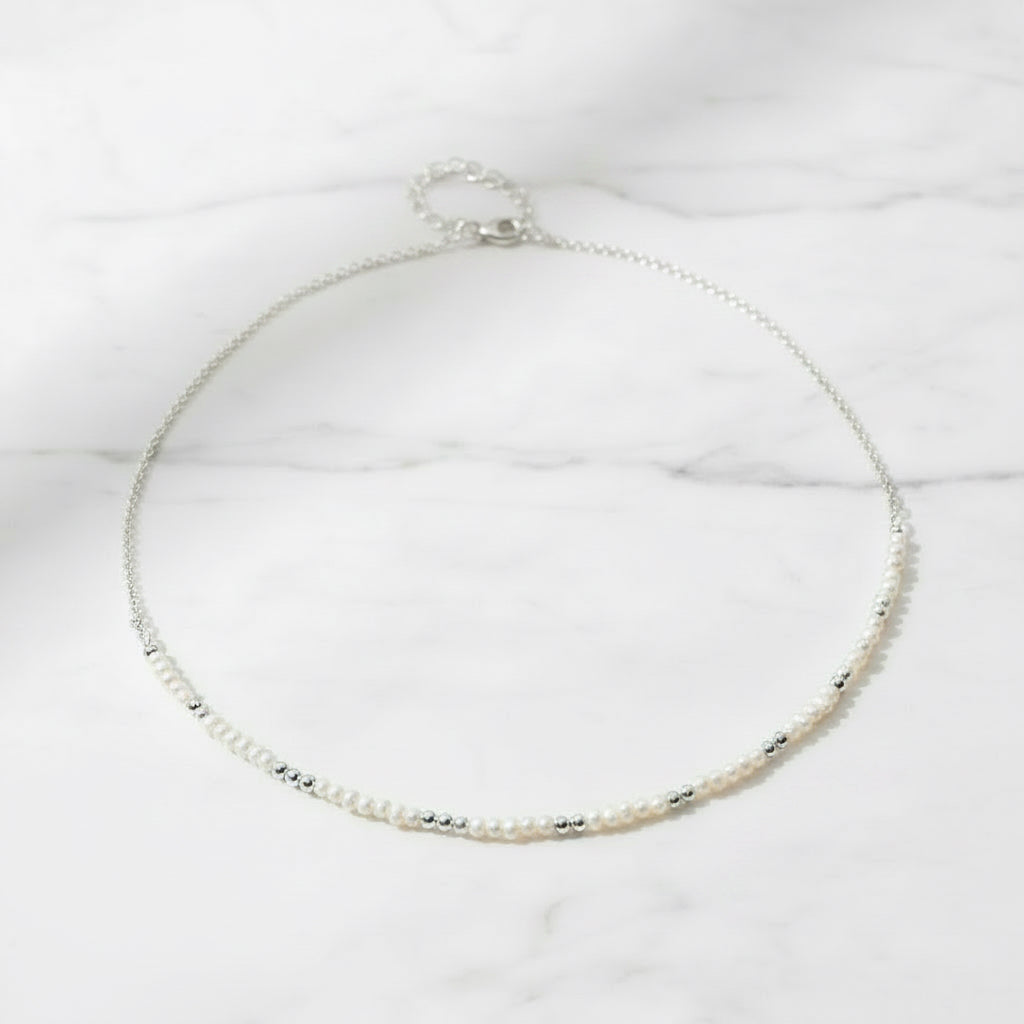 Tiny Freshwater Pearls In Chain Necklace