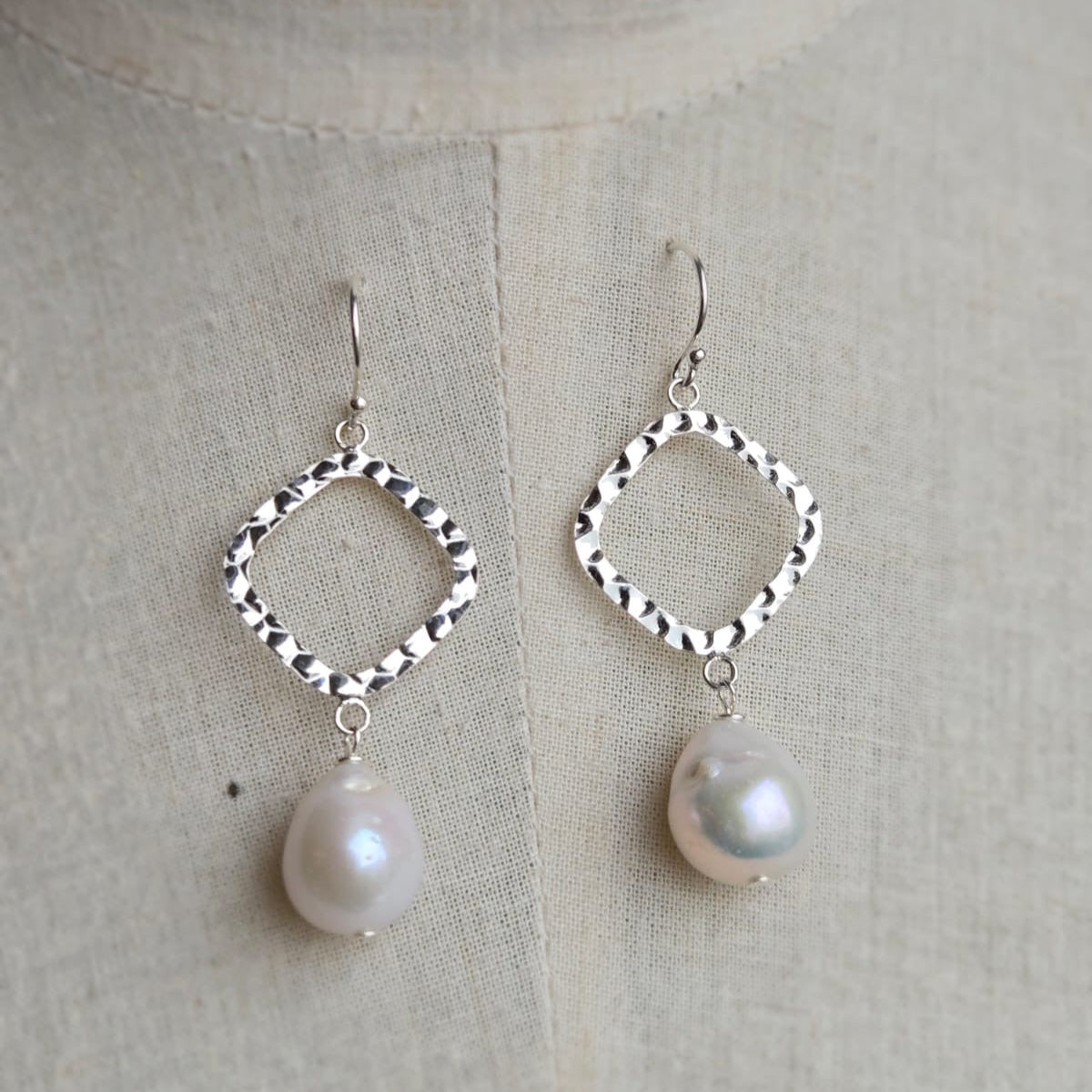 Large drop earrings with freshwater pearls
