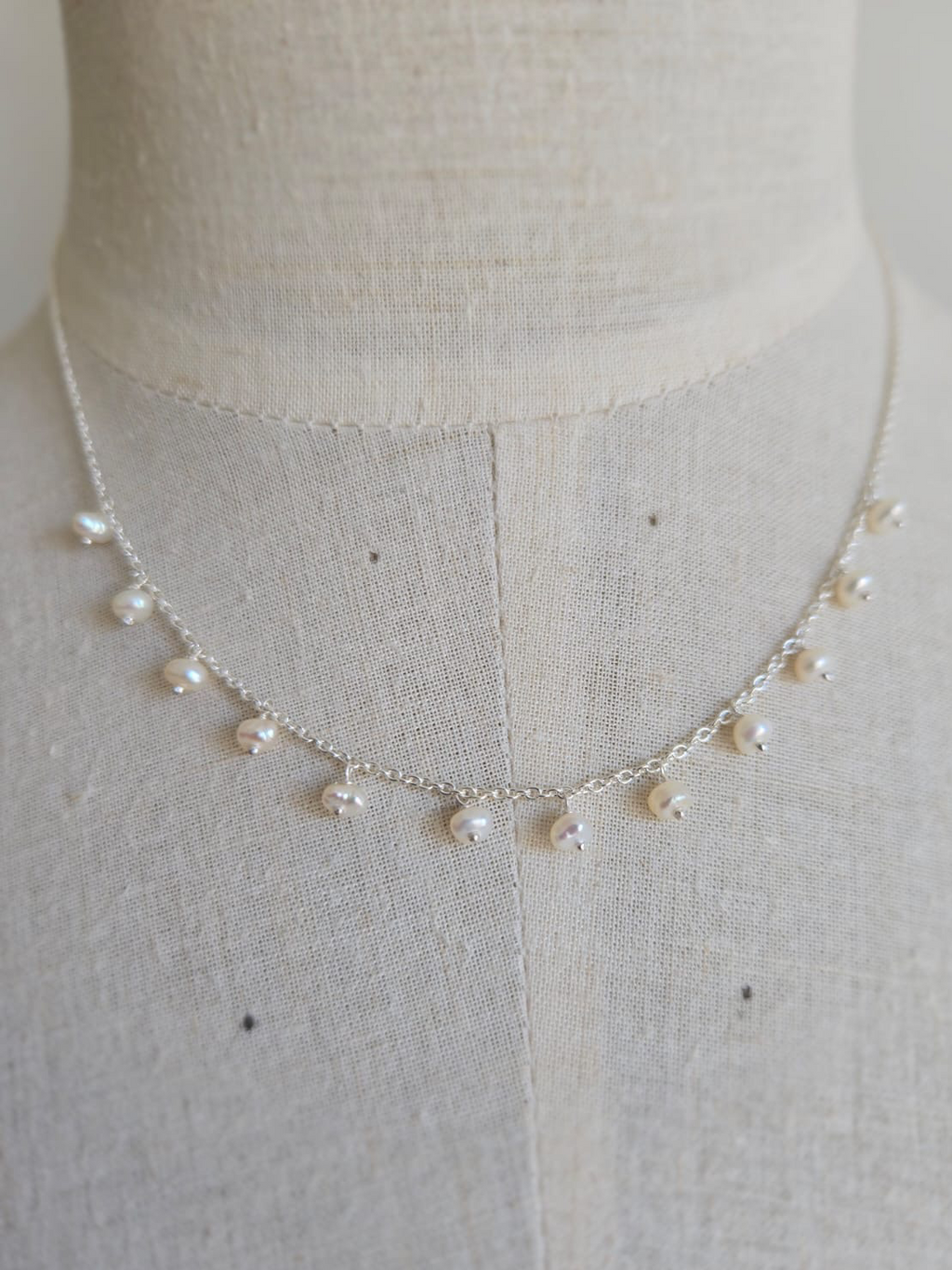 Sterling Silver Necklace With Lots Of Dangling Freshwater Pearls