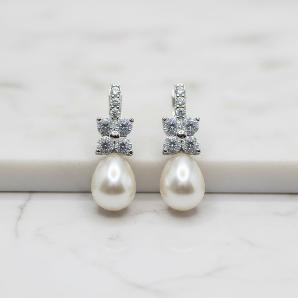 Pretty Cubic Flower And Freshwater Pearl Earrings - Terciany 