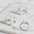 Stunning Modern Look Sterling Silver Ring With Cross Silver Bands And Three Stunning Freshwater Pearls In Row - Terciany 