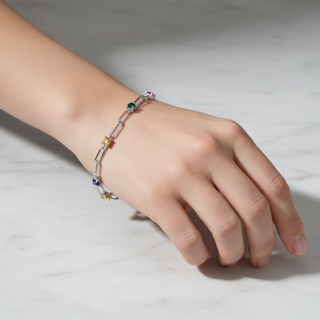 Paperclip Bracelet With Different Coloured Stones - Terciany 