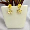 Gold Double Flower Drop Earrings