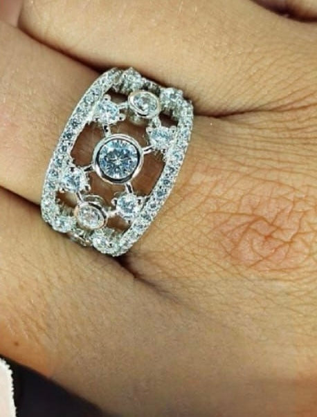 Sterling Silver Ring With Web Detailed Stunning Cubic Zirconia
