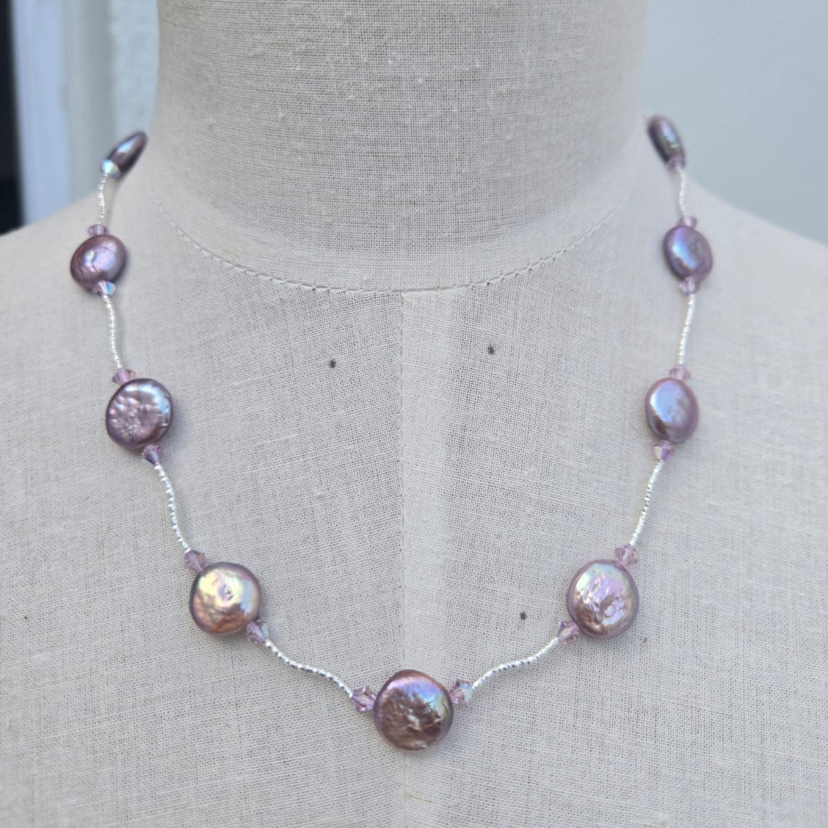 Blush coin pearl slider necklace