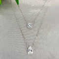 A double layer necklace with one layer featuring round cubic zirconia crystals and the other layer featuring teardrop-shaped crystals, displayed against a neutral background.
