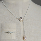 Sterling Silver Necklace With Leaf Slider And Beautiful Freshwater Pearl On End - Terciany 