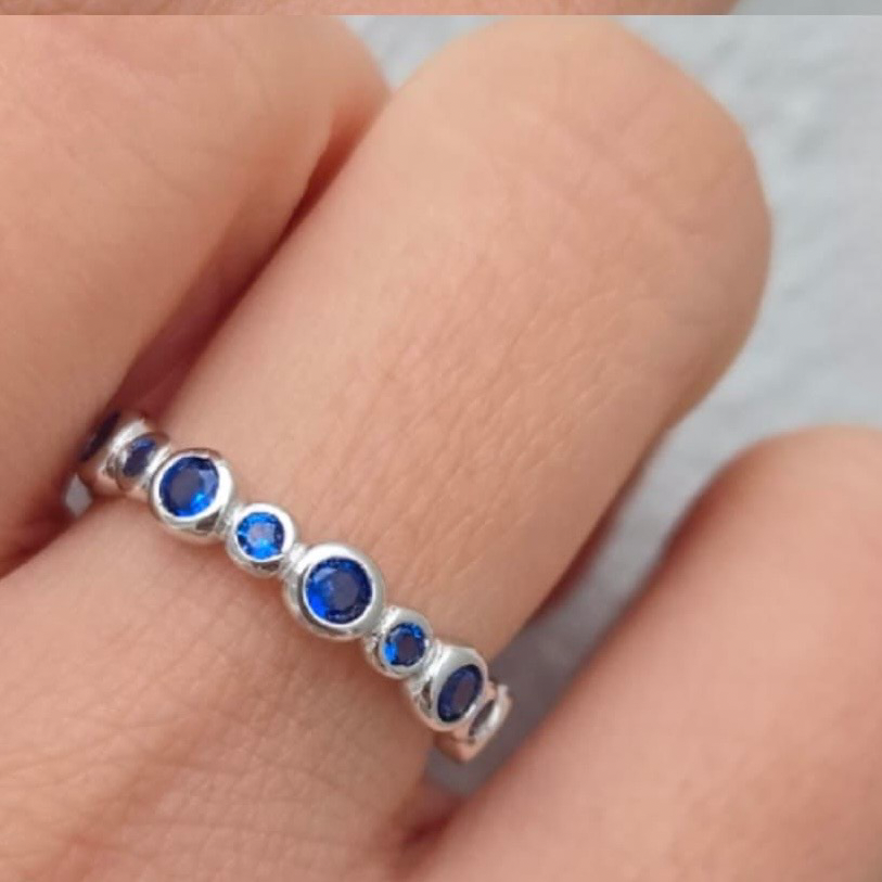 Round Blue Cubic Zirconia Stacking Ring