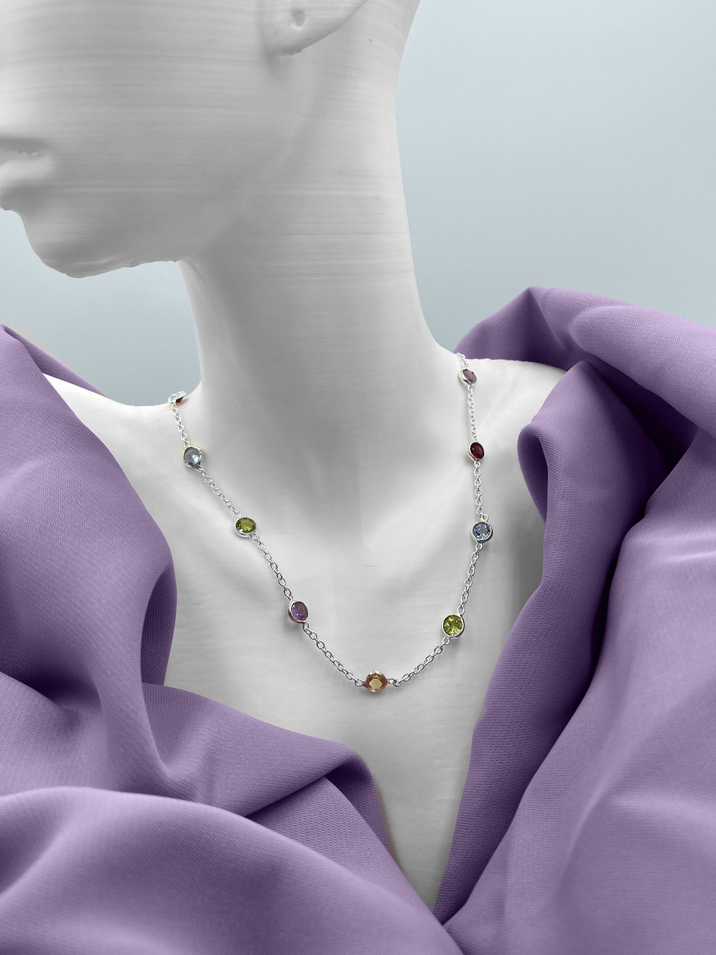 Citrine, Peridot, Amethyst and Blue topaz Semi Precious stone necklace