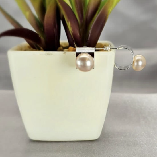 Modern Looking Hoop Earring With Brownish Freshwater Pearl