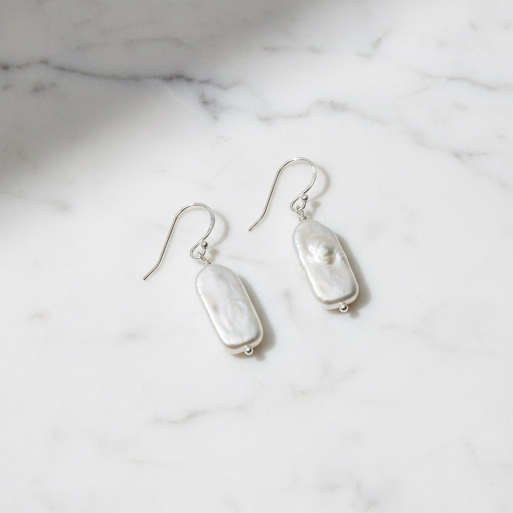 Rectangular Pearl Drop Earrings