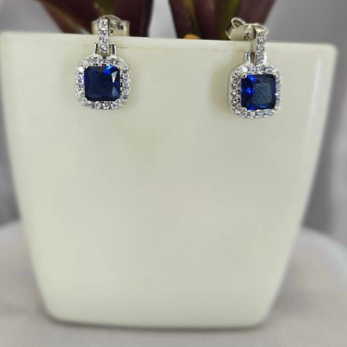 Blue square drop earring