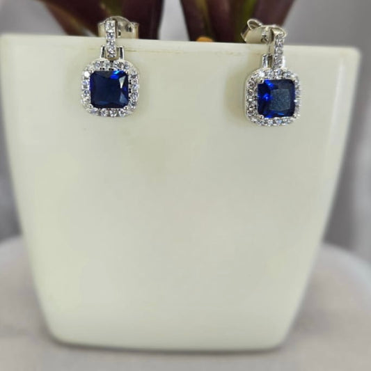 Blue square drop earrings