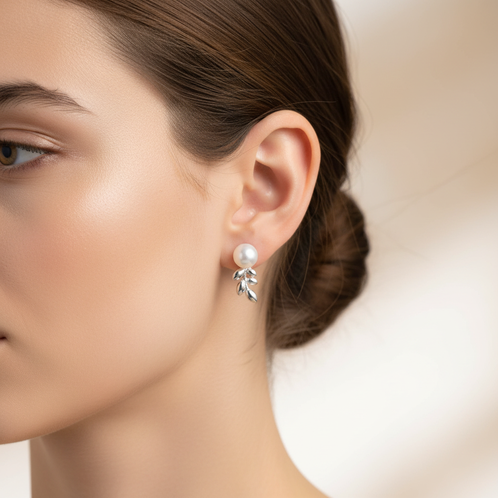 Pearl With Leaves Earrings - Terciany 