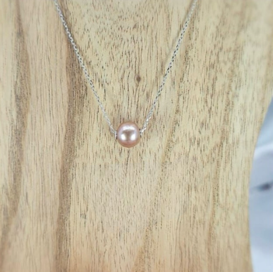 Pretty Large pink freshwater pearl on chain