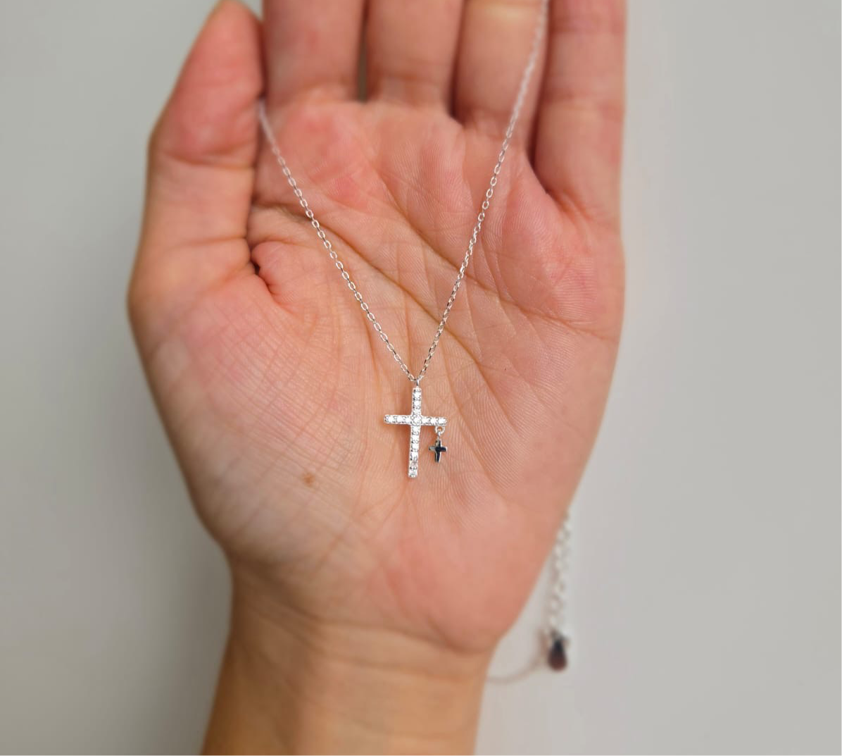 Tiny Cross In Big Bling Cross Necklace