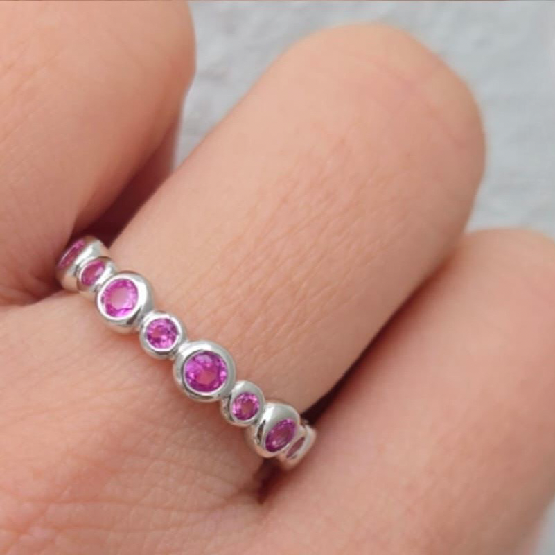 Sterling Silver Stacking Ring With Pink Cubic Zirconia Stones