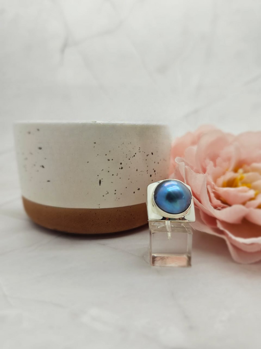 Stunning 15mm Blue Mabe pearl ring