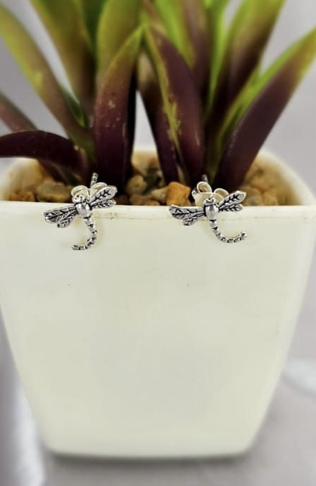 Sterling silver dragonfly stud earrings