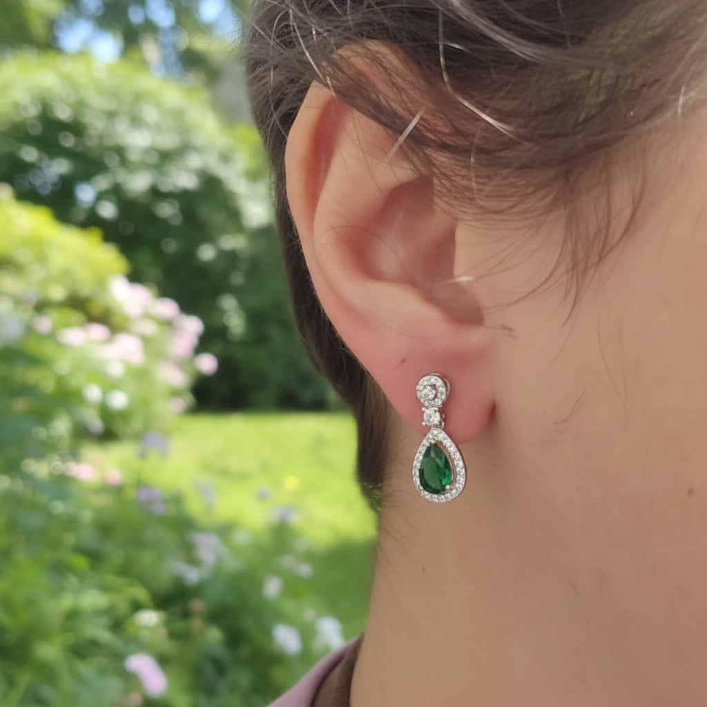 Green Teardrop Drop Earrings