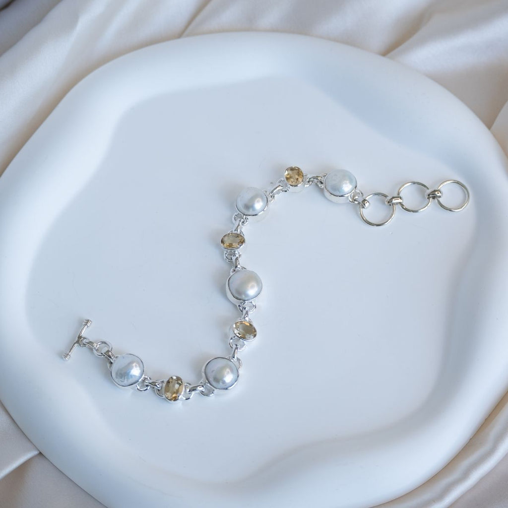 Citrine and freshwater pearl mix bracelet