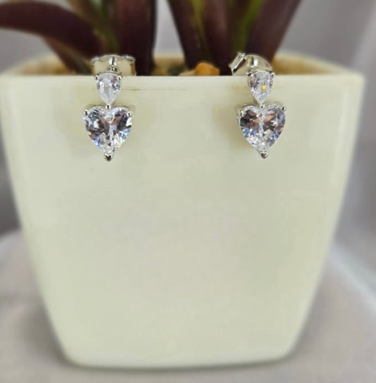 Beautiful cubic zirconia heart drop studs
