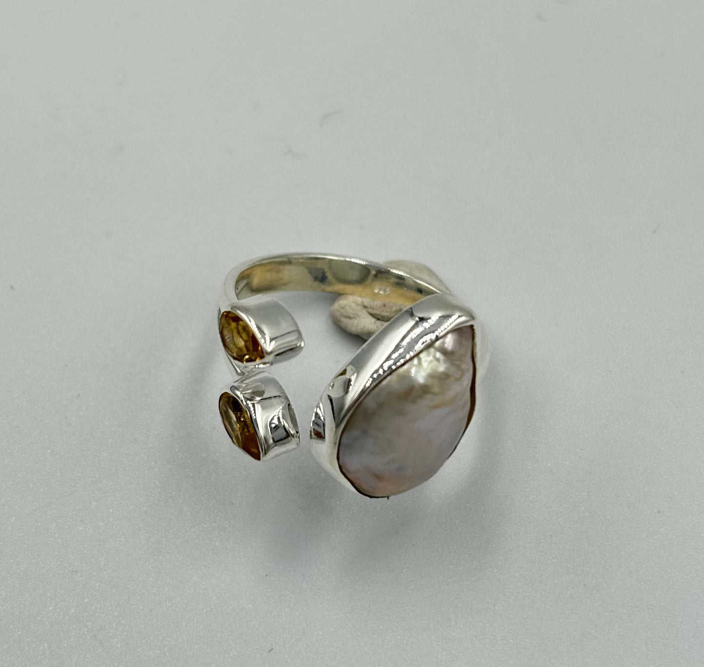 Pearl and citrine open size ring