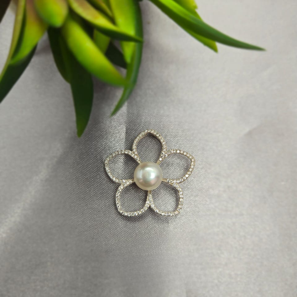 Flower Pendant With Cubic Zirconia Detail And Freshwater Pearl Center