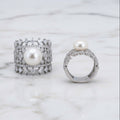 Meshed Cubic Zirconia Pavé Ring With Freshwater Pearl In Central - Terciany 