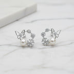 Butterfly Flower Pearls Studs