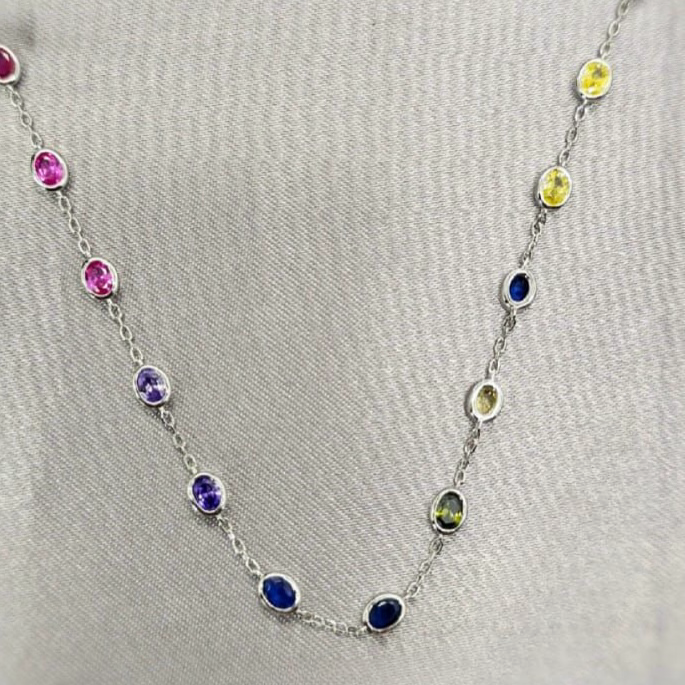 45 Cm Coloured Oval Stone Necklace