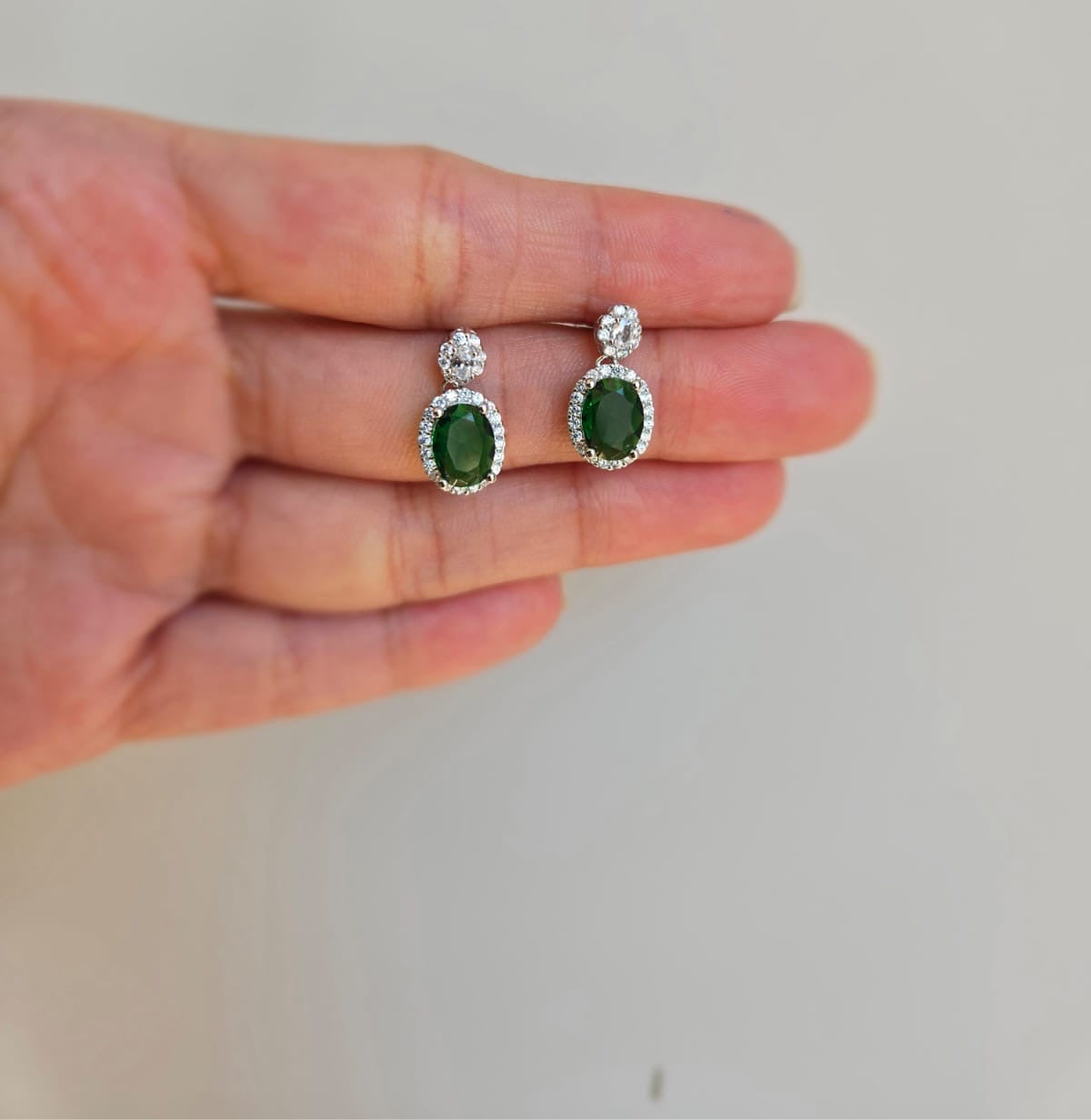 Green Oval cubic zirconia studs