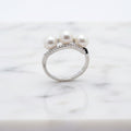 Sterling Silver Ring With Cubic Zirconia Wave Detail And Three Pretty Freshwater Pearls In Wave - Terciany 