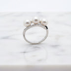 Sterling Silver Ring With Cubic Zirconia Wave Detail And Three Pretty Freshwater Pearls In Wave - Terciany 