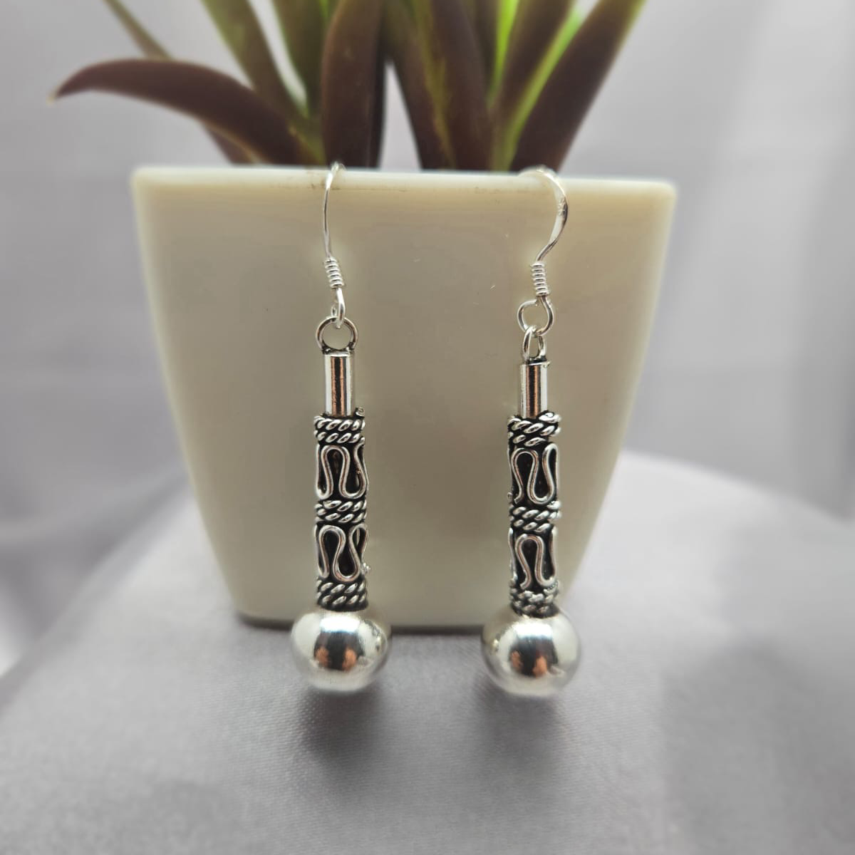 Pattern Drop Earrings With Ball On End