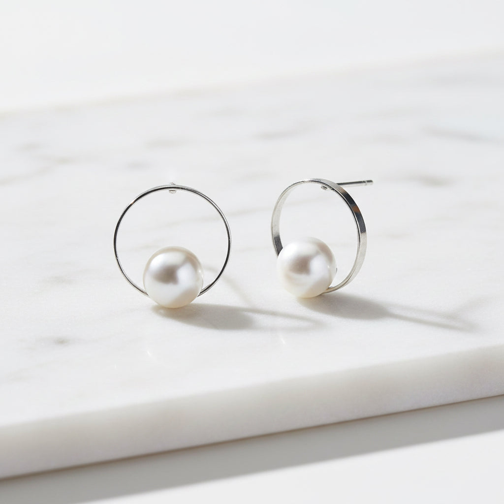Modern Pearl Stud Earrings - Terciany 