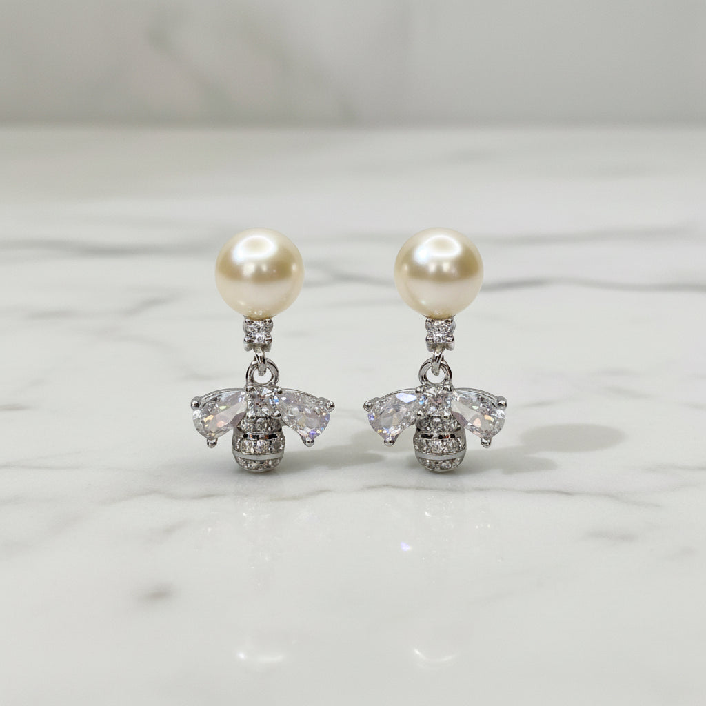 Bee and pearl earrings