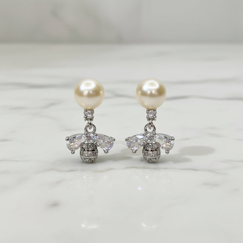 Bee and pearl earrings